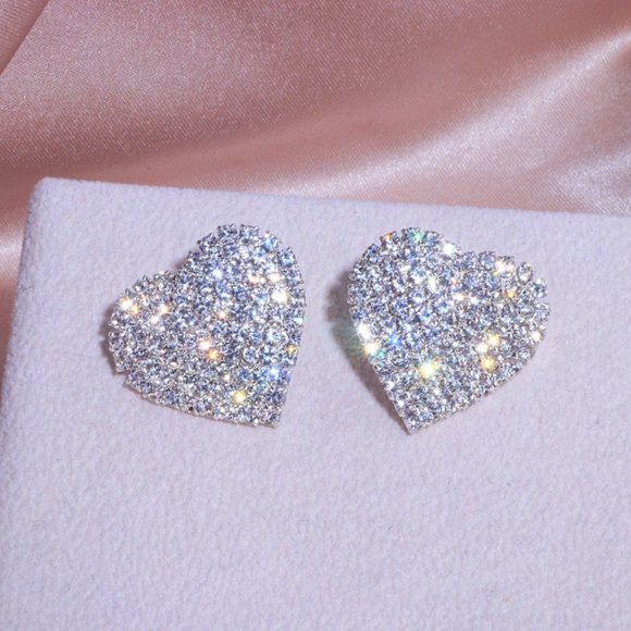 Large Crystal Heart Shaped Earrings - Picture 3 of 10